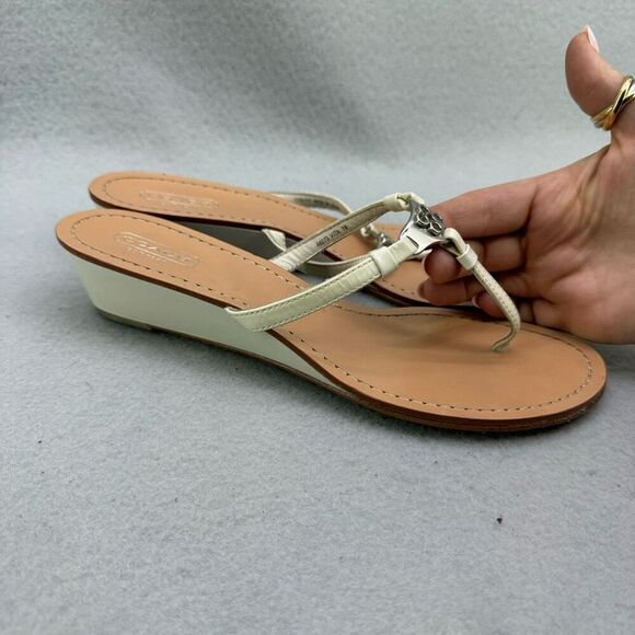 Y2K Coach Womens Beige White Vita Wedge Heel Flip Flop Leather Sandals Size 7 - Picture 4 of 12